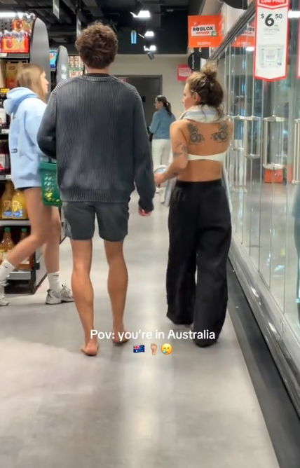 Video montage of Sydney locals, including celebrity Missy Franklin, walking barefoot in a store, generating millions of views on TikTok